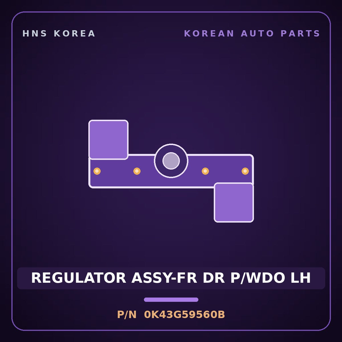 Genuine Mobis REGULATOR ASSY-FR DR P/WDO LH 0K43G59560B for Frontier 2000 HNS Parts Korea