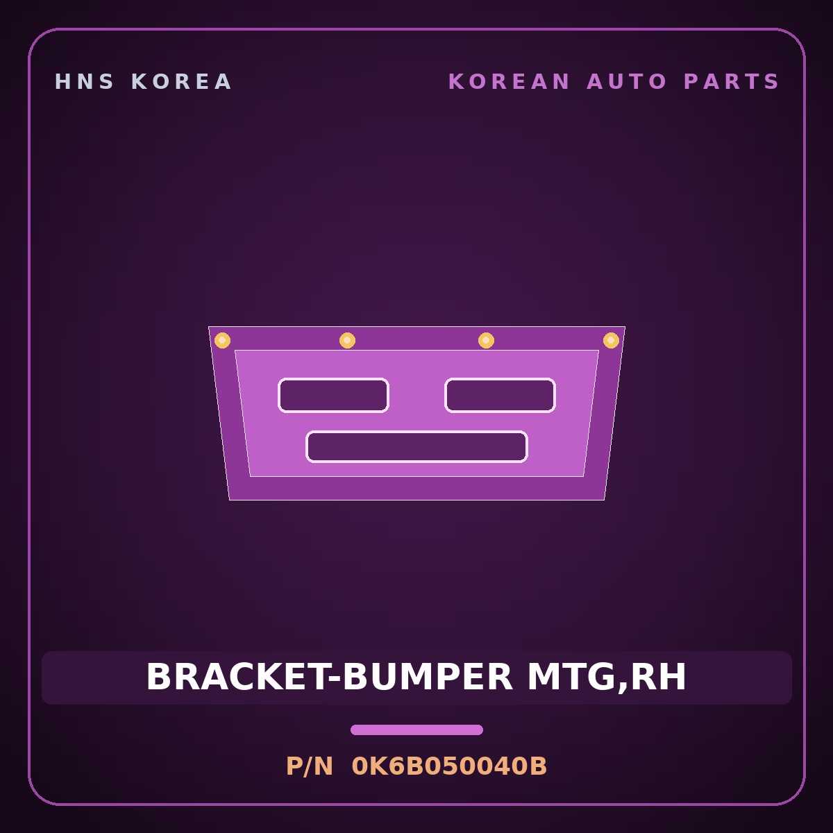 Genuine Mobis BRACKET-BUMPER MTG,RH 0K6B050040B for Bongo 1997 HNS Parts Korea