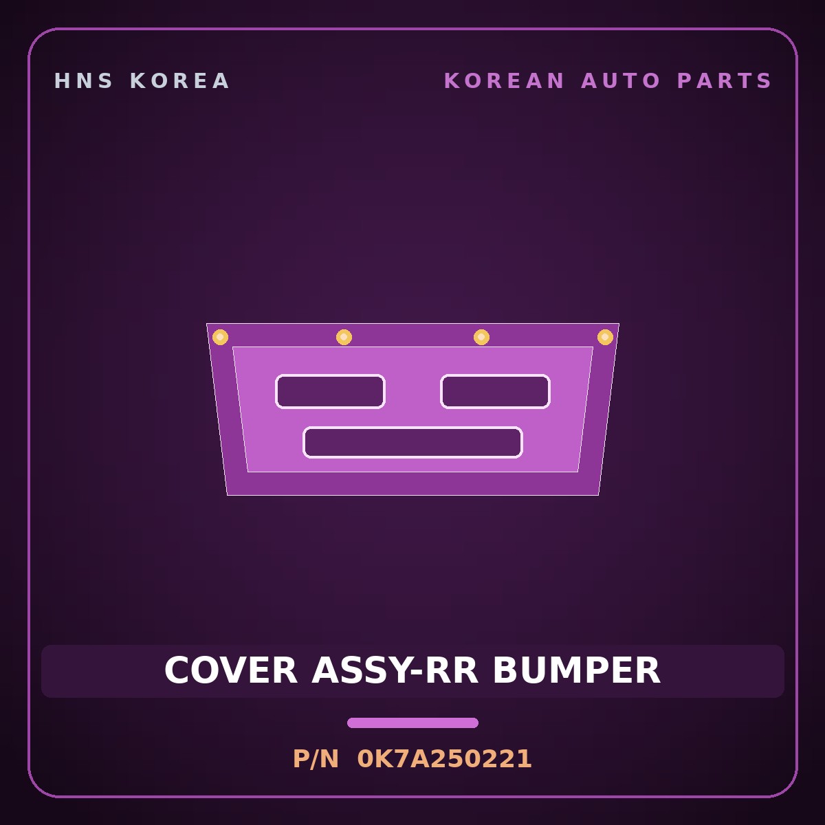 Genuine Mobis COVER ASSY-RR BUMPER 0K7A250221 for Bongo 1996 HNS Parts Korea