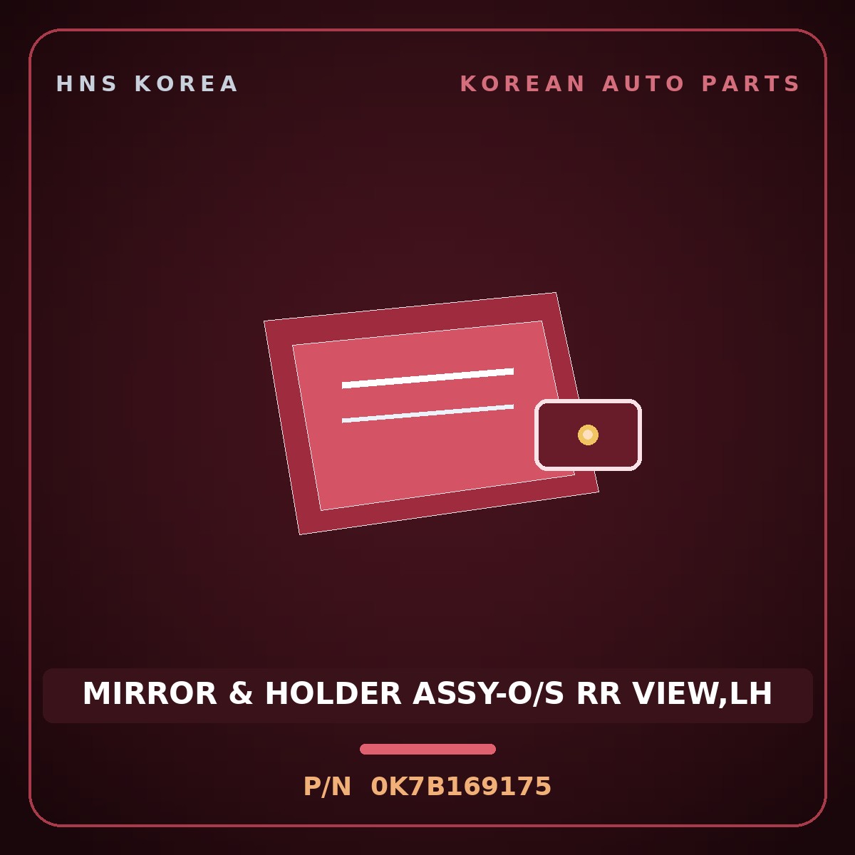 Genuine Mobis MIRROR & HOLDER ASSY-O/S RR VIEW,LH 0K7B169175 for Bongo 1996 HNS Parts Korea