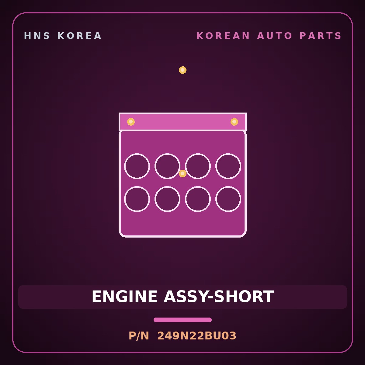 Genuine Mobis ENGINE ASSY-SHORT 249N22BU03 for Veloster 2011 HNS Parts Korea