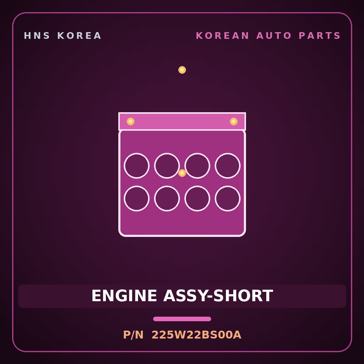 Genuine Mobis ENGINE ASSY-SHORT 225W22BS00A for Pride 2015 HNS Parts Korea