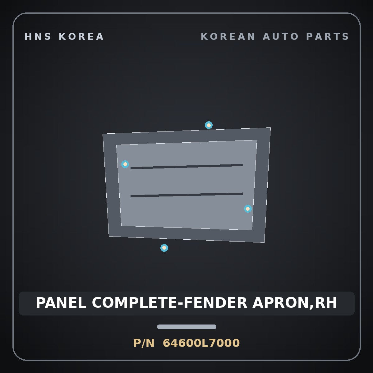 Genuine Mobis PANEL COMPLETE-FENDER APRON,RH 64600L7000 for K5 2020 HNS Parts Korea