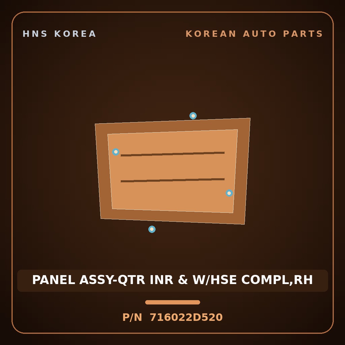 Genuine Mobis PANEL ASSY-QTR INR & W/HSE COMPL,RH 716022D520 for Elantra 2000 HNS Parts Korea