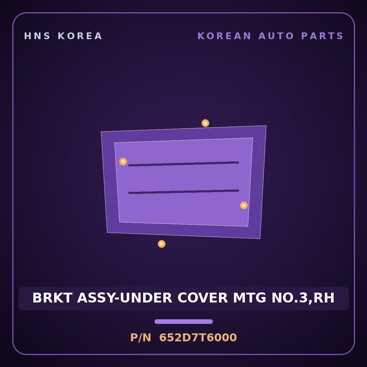 Genuine Mobis BRKT ASSY-UNDER COVER MTG NO.3,RH 652D7T6000 for Genesis GV80 2020 HNS Parts Korea