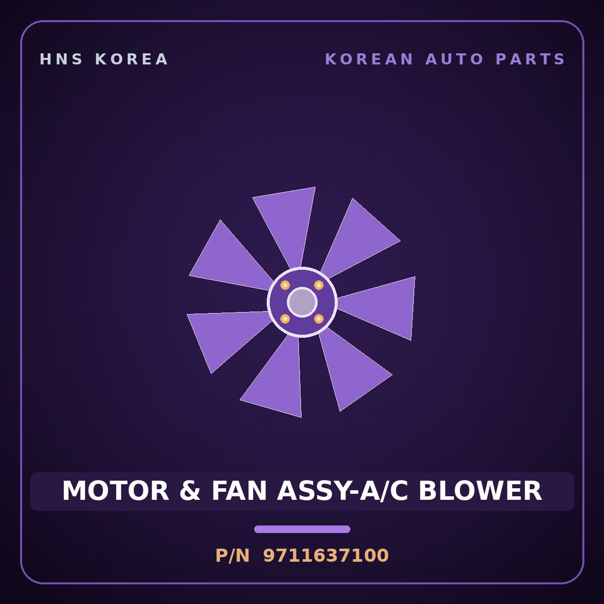 Genuine Mobis MOTOR & FAN ASSY-A/C BLOWER 9711637100 for Dynasty 1992 HNS Parts Korea