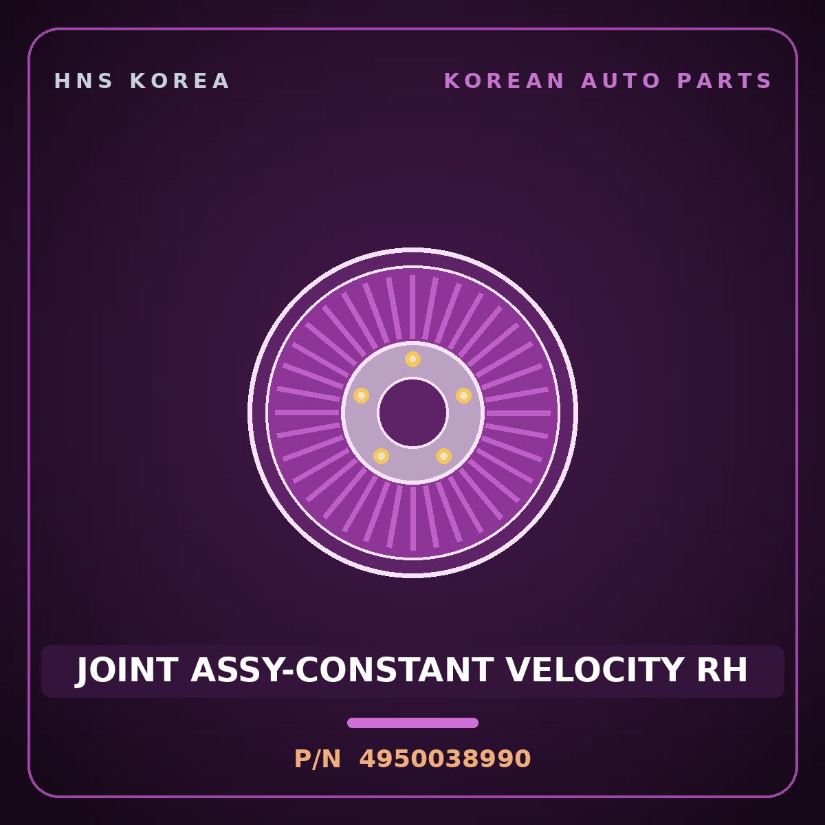 Genuine Mobis JOINT ASSY-CONSTANT VELOCITY RH 4950038990 for Optima 1999 HNS Parts Korea