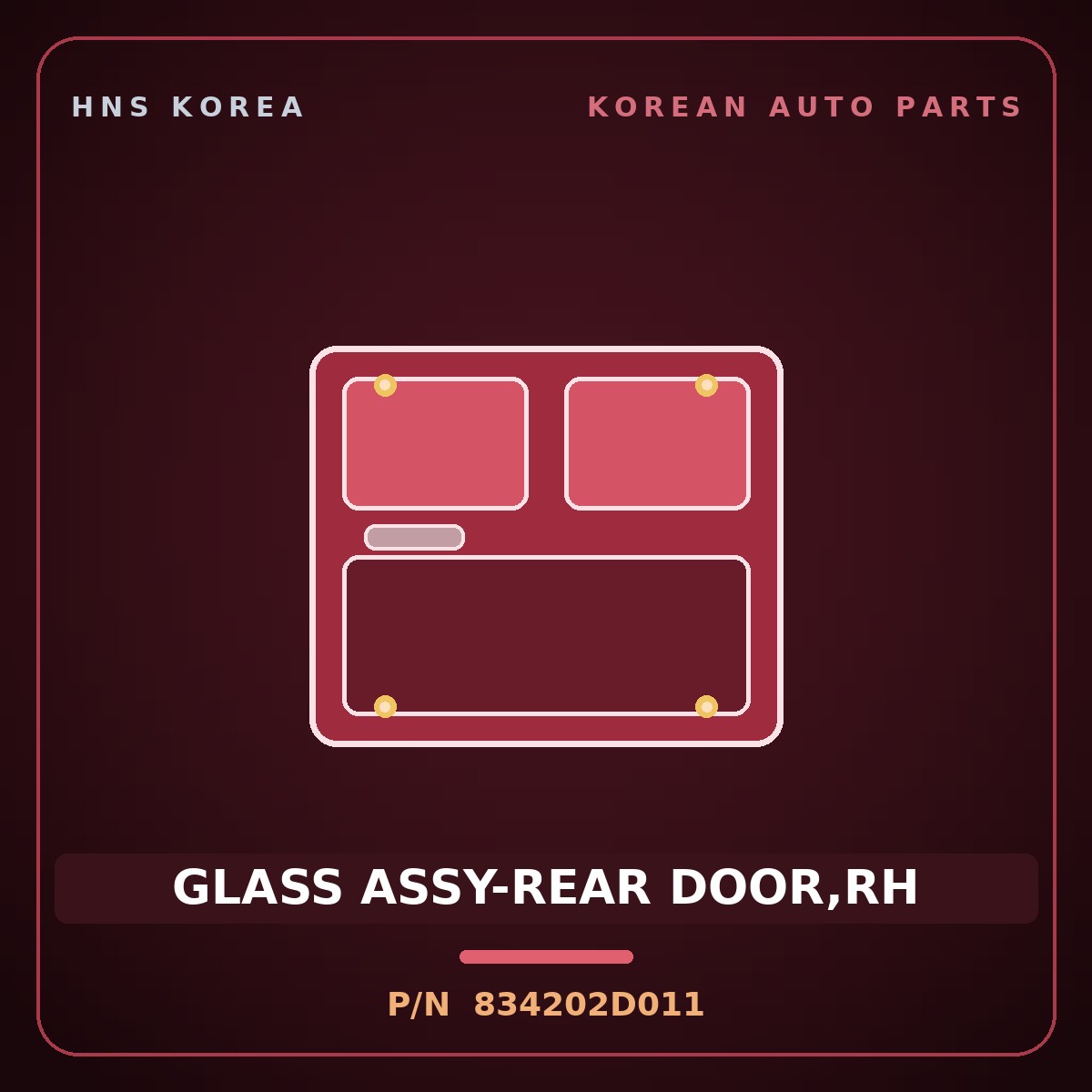 Genuine Mobis GLASS ASSY-REAR DOOR,RH 834202D011 for Elantra 2000 HNS Parts Korea