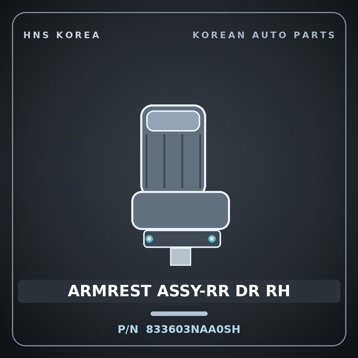 Genuine Mobis ARMREST ASSY-RR DR RH 833603NAA0SH for Equus 2008 HNS Parts Korea