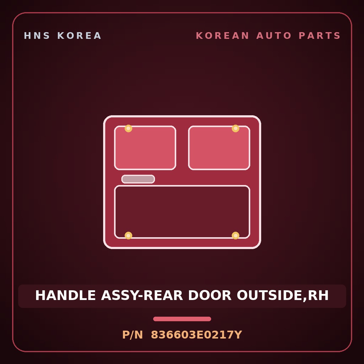 Genuine Mobis HANDLE ASSY-REAR DOOR OUTSIDE,RH 836603E0217Y for Sorento 2002 HNS Parts Korea
