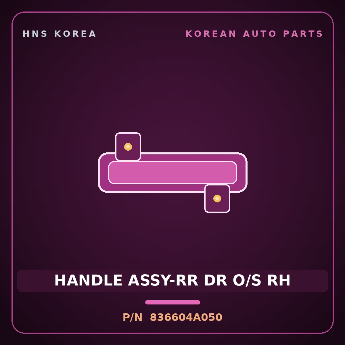 Genuine Mobis HANDLE ASSY-RR DR O/S RH 836604A050 for Grand Starex 1997 HNS Parts Korea