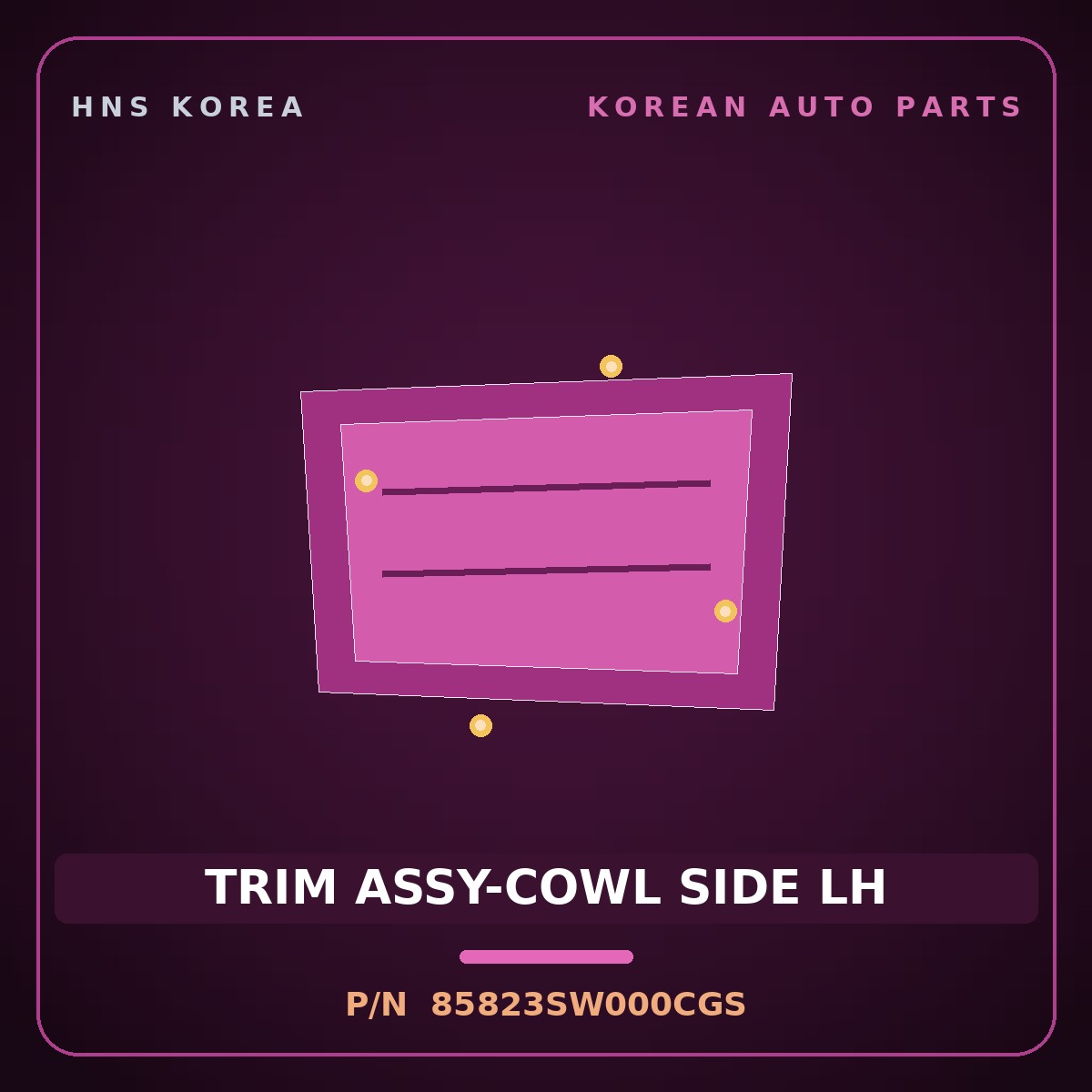 Genuine Mobis TRIM ASSY-COWL SIDE LH 85823SW000CGS for PV5 2026 HNS Parts Korea