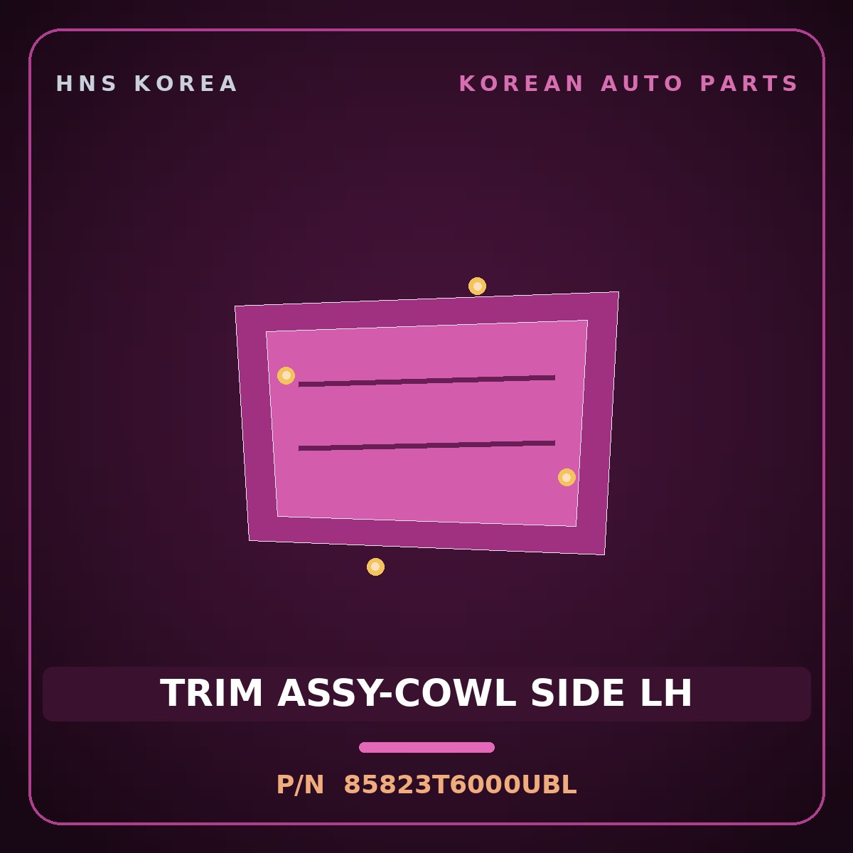 Genuine Mobis TRIM ASSY-COWL SIDE LH 85823T6000UBL for Genesis GV80 2020 HNS Parts Korea