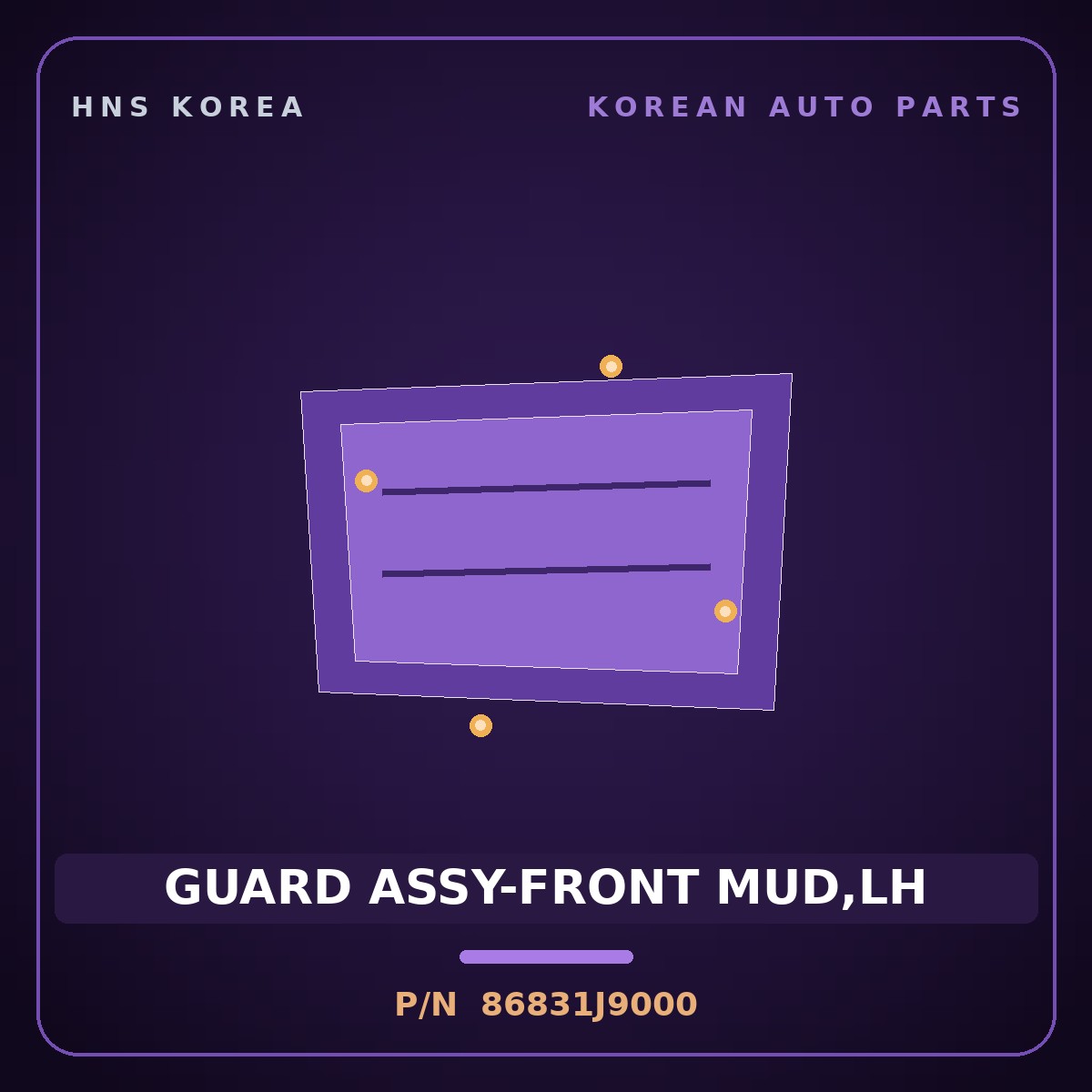 Genuine Mobis GUARD ASSY-FRONT MUD,LH 86831J9000 for Kona 2018 HNS Parts Korea