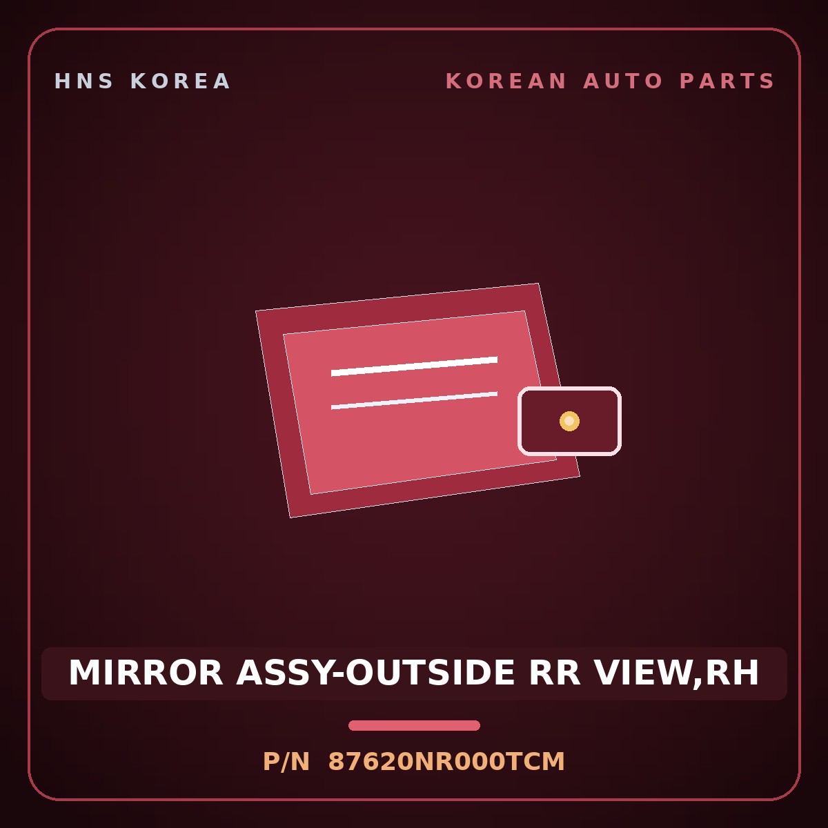 Genuine Mobis MIRROR ASSY-OUTSIDE RR VIEW,RH 87620NR000TCM for Tucson 2026 HNS Parts Korea