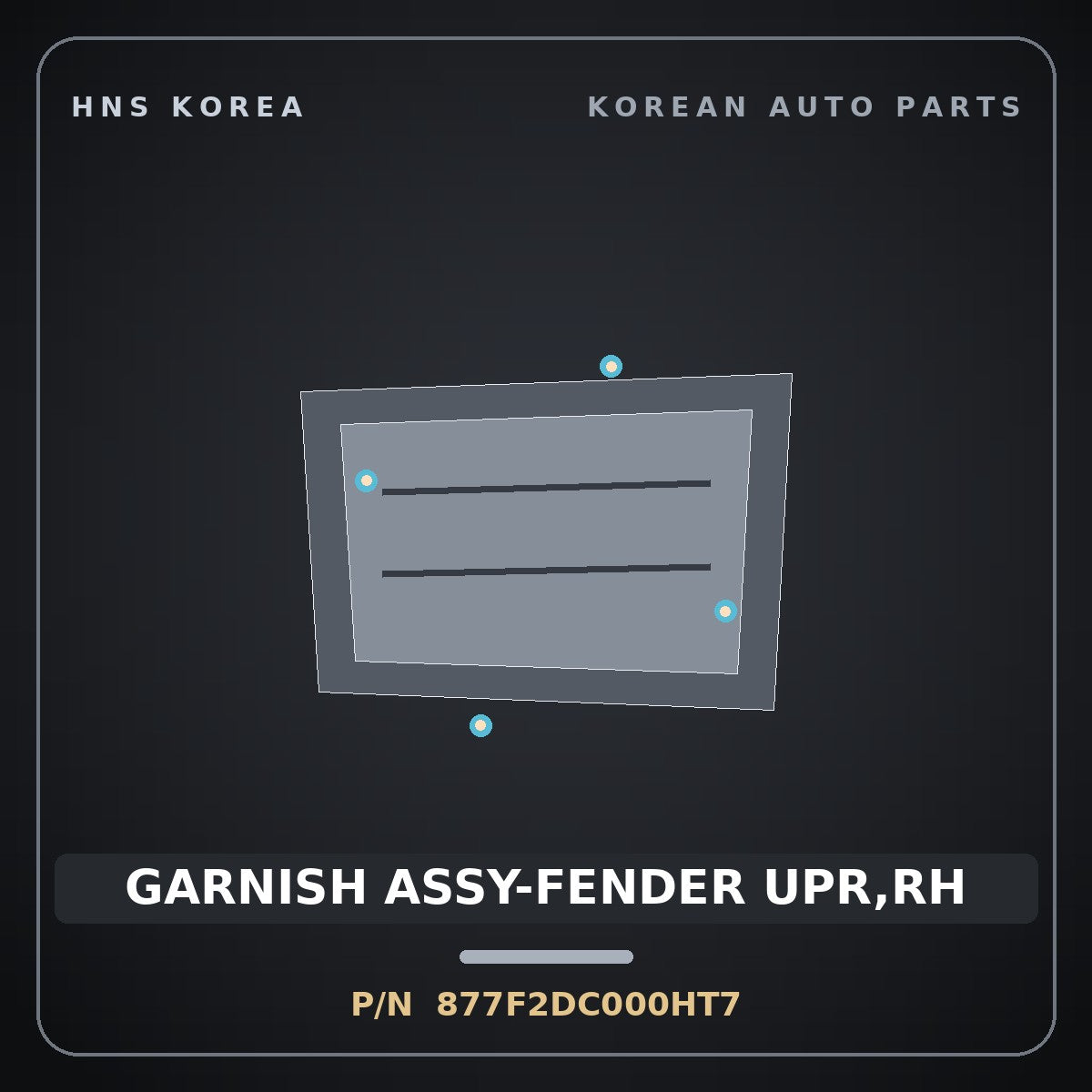 Genuine Mobis GARNISH ASSY-FENDER UPR,RH 877F2DC000HT7 for GV90 2026 HNS Parts Korea