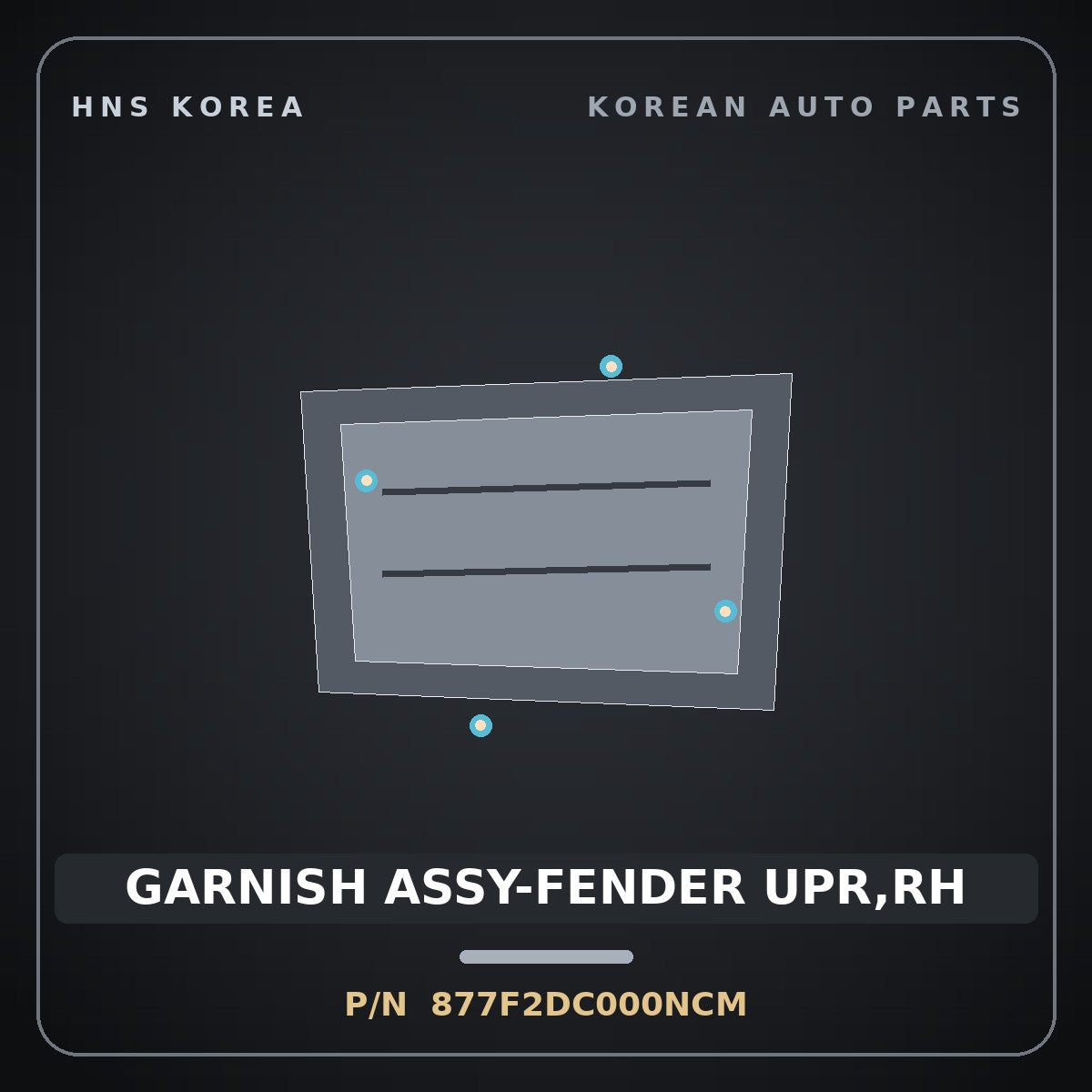 Genuine Mobis GARNISH ASSY-FENDER UPR,RH 877F2DC000NCM for GV90 2026 HNS Parts Korea