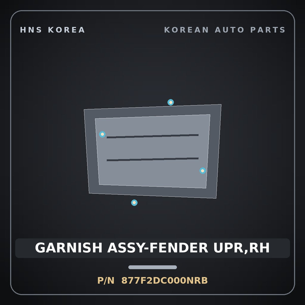 Genuine Mobis GARNISH ASSY-FENDER UPR,RH 877F2DC000NRB for GV90 2026 HNS Parts Korea