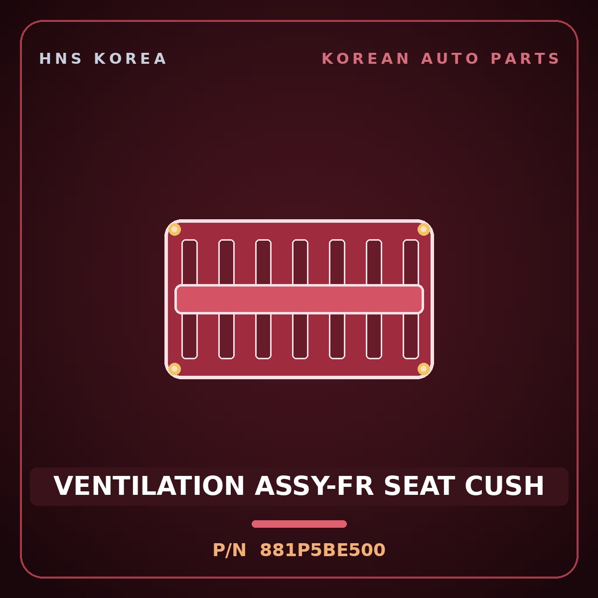Genuine Mobis VENTILATION ASSY-FR SEAT CUSH 881P5BE500 for Kona 2023 HNS Parts Korea