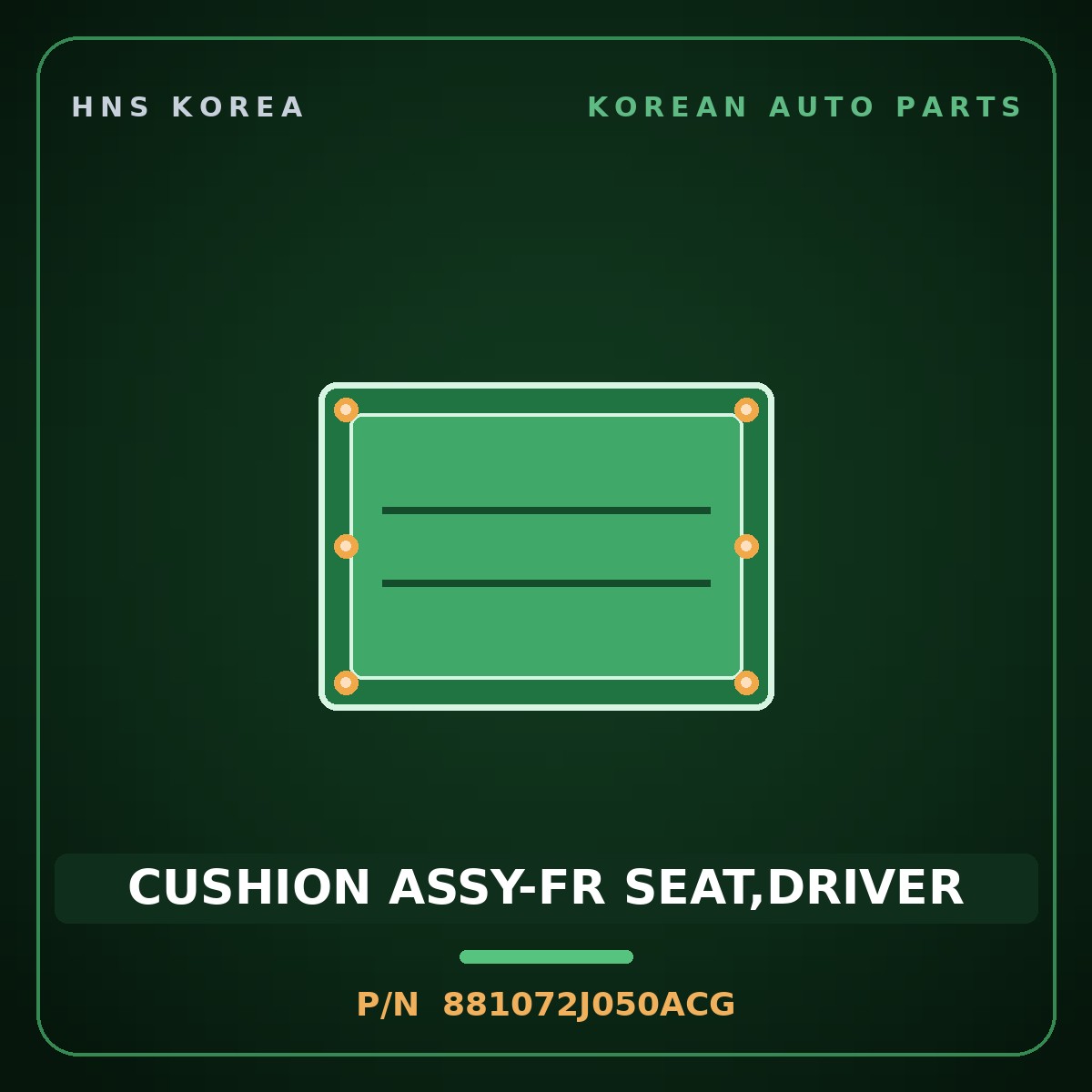 Genuine Mobis CUSHION ASSY-FR SEAT,DRIVER 881072J050ACG for Mohave 2007 HNS Parts Korea