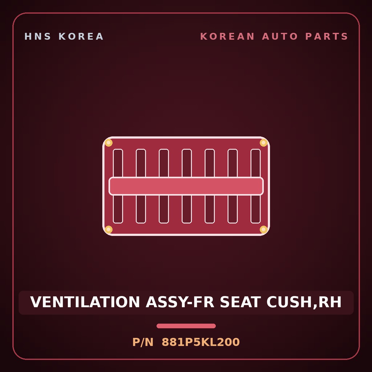 Genuine Mobis VENTILATION ASSY-FR SEAT CUSH,RH 881P5KL200 for Ioniq 6 2023 HNS Parts Korea