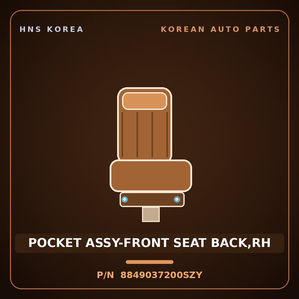 Genuine Mobis POCKET ASSY-FRONT SEAT BACK,RH 8849037200SZY for Dynasty 1992 HNS Parts Korea