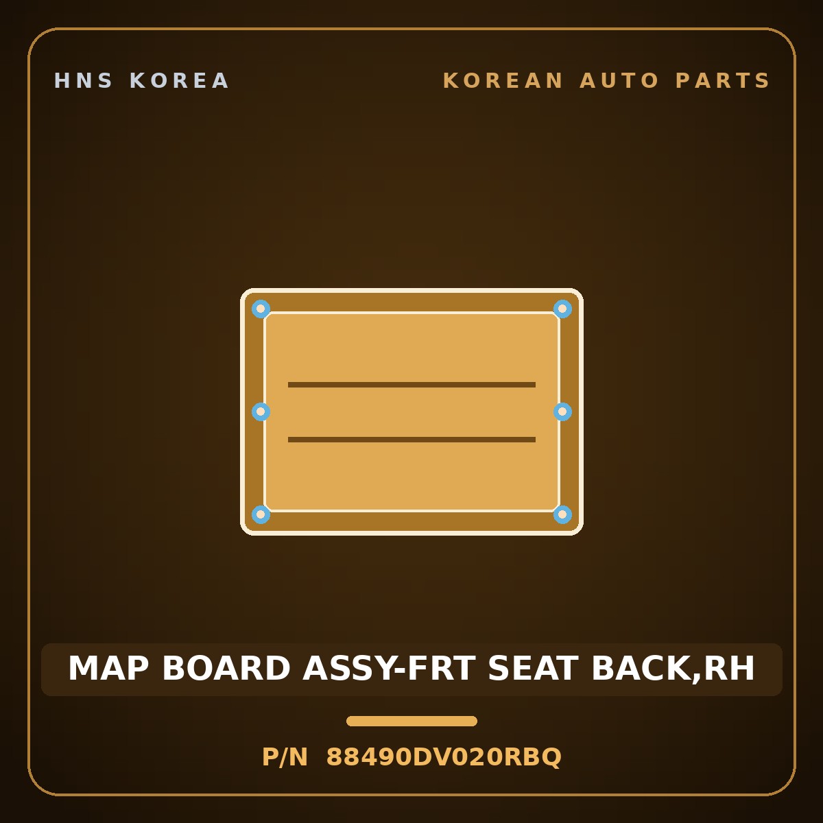 Genuine Mobis MAP BOARD ASSY-FRT SEAT BACK,RH 88490DV020RBQ for Tasman 2024 HNS Parts Korea