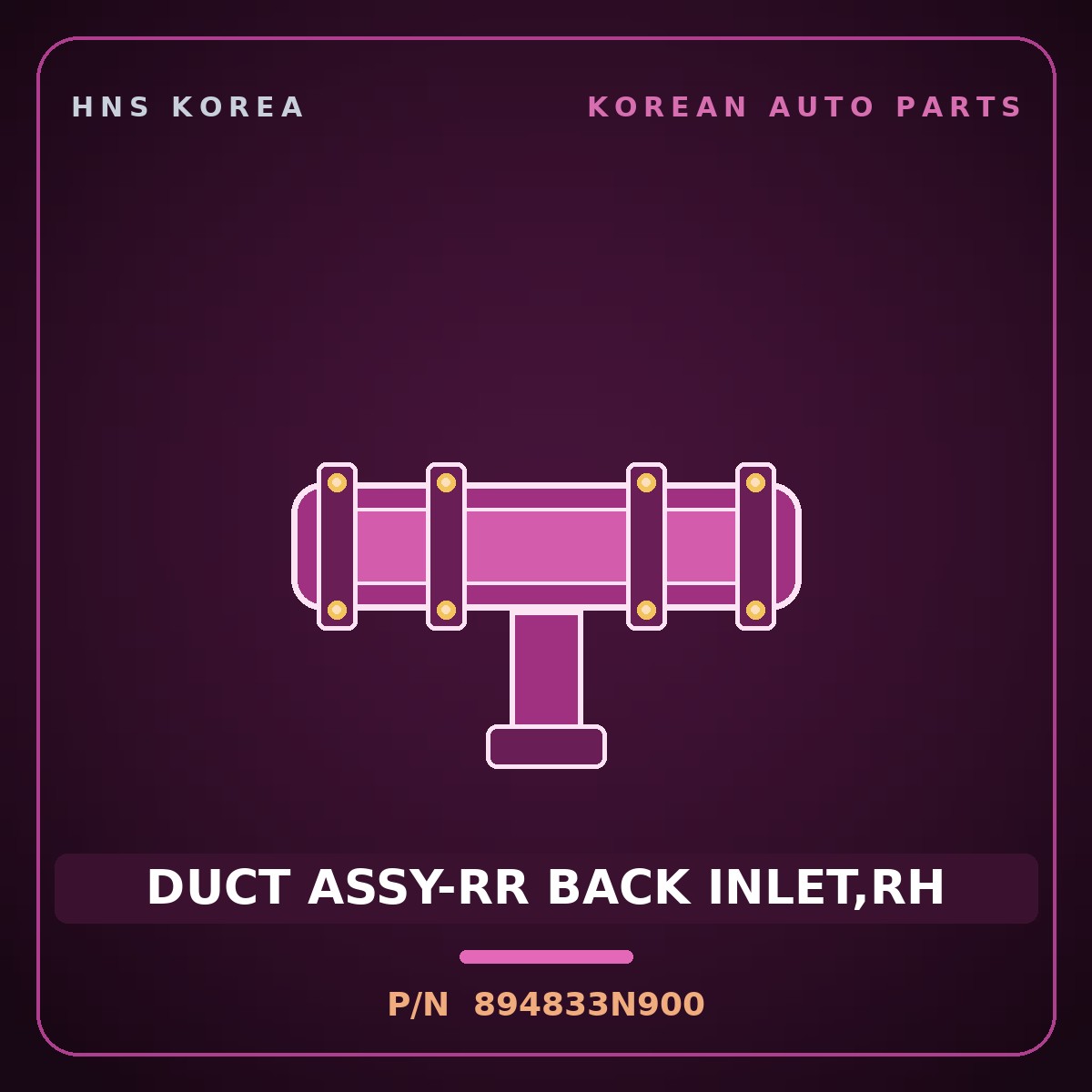 Genuine Mobis DUCT ASSY-RR BACK INLET,RH 894833N900 for Equus 2008 HNS Parts Korea