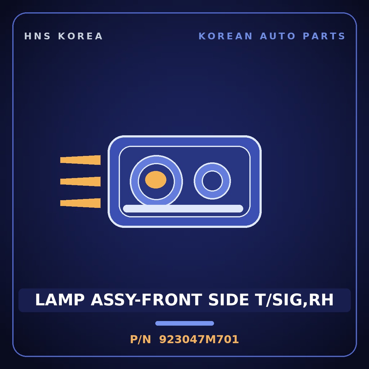 Genuine Mobis LAMP ASSY-FRONT SIDE T/SIG,RH 923047M701 for Mega Truck 2004 HNS Parts Korea