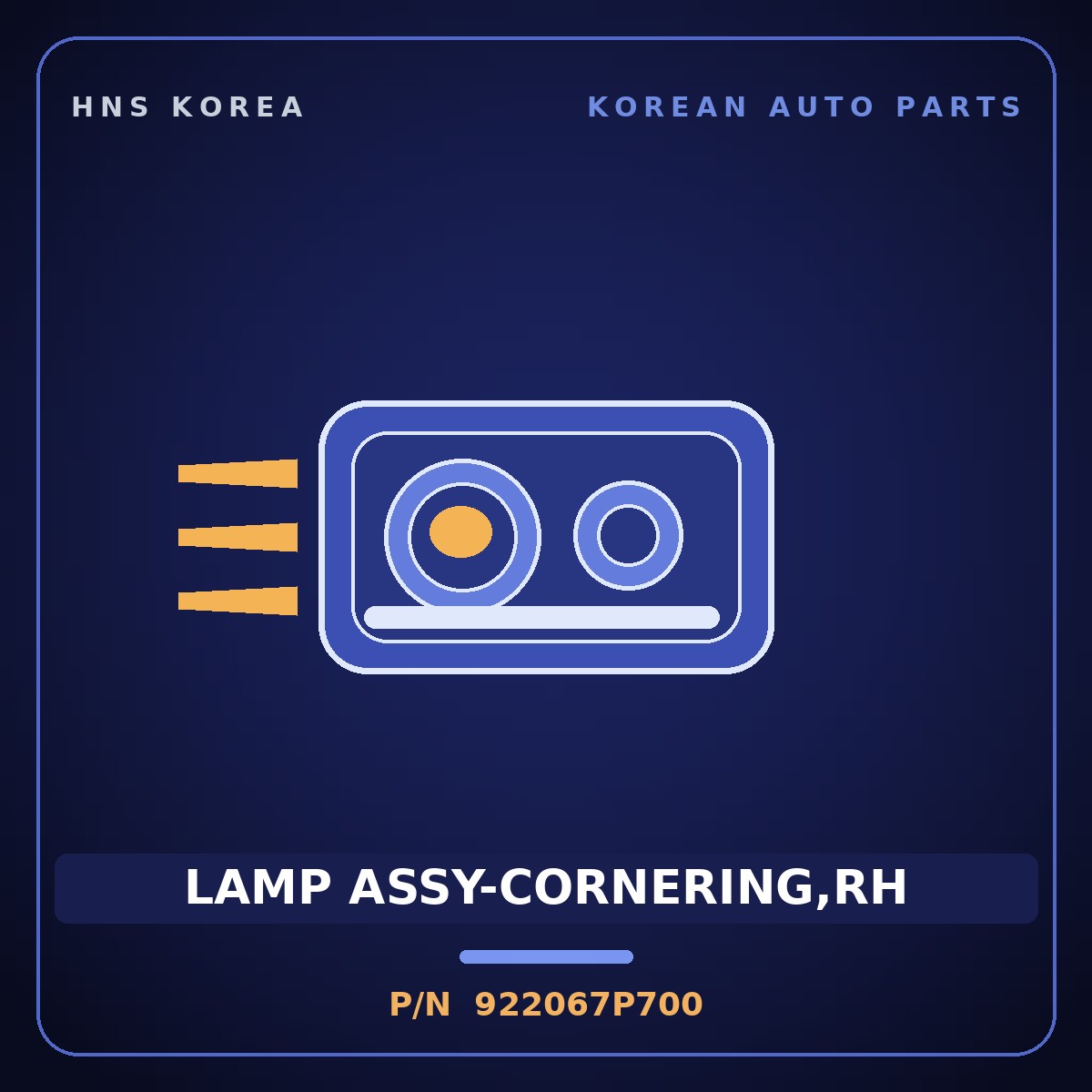 Genuine Mobis LAMP ASSY-CORNERING,RH 922067P700 for Trago 2013 HNS Parts Korea