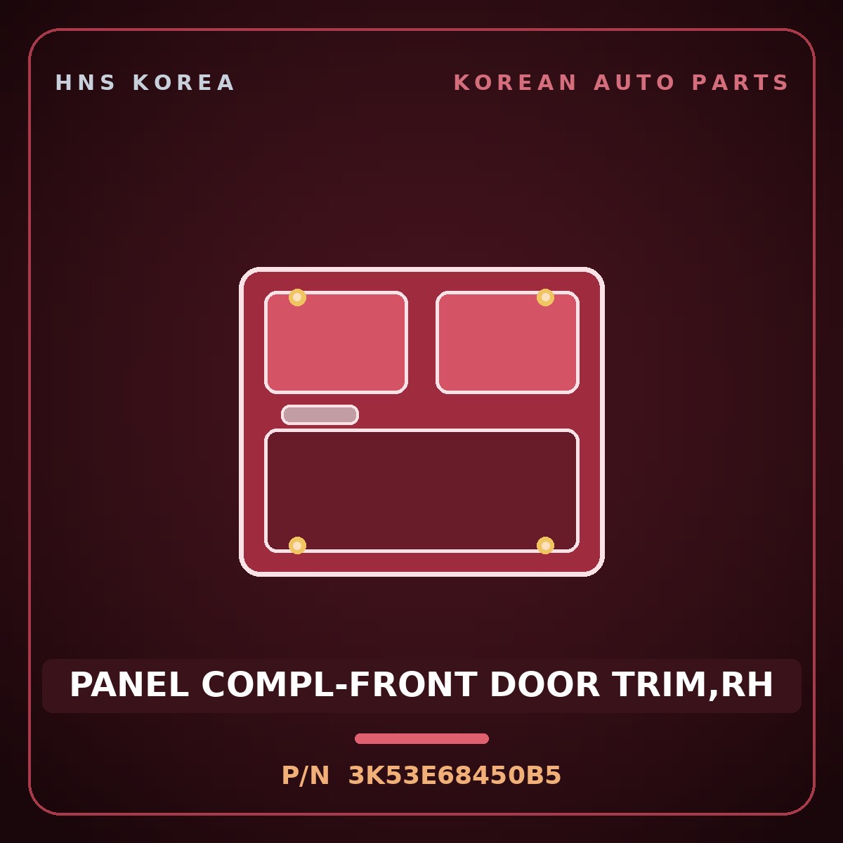 Genuine Mobis PANEL COMPL-FRONT DOOR TRIM,RH 3K53E68450B5 for Carnival 1998 HNS Parts Korea