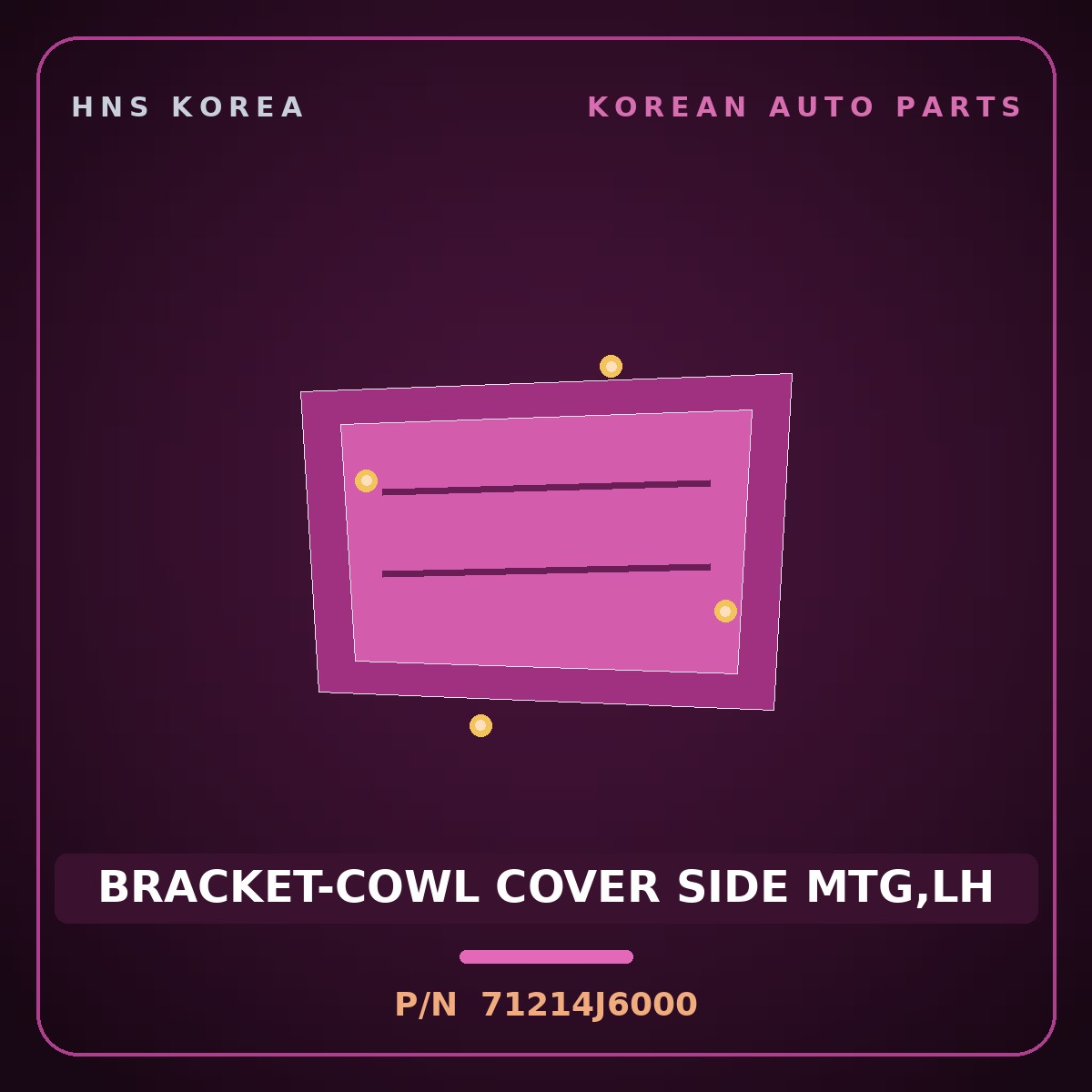 Genuine Mobis BRACKET-COWL COVER SIDE MTG,LH 71214J6000 for K9 2018 HNS Parts Korea