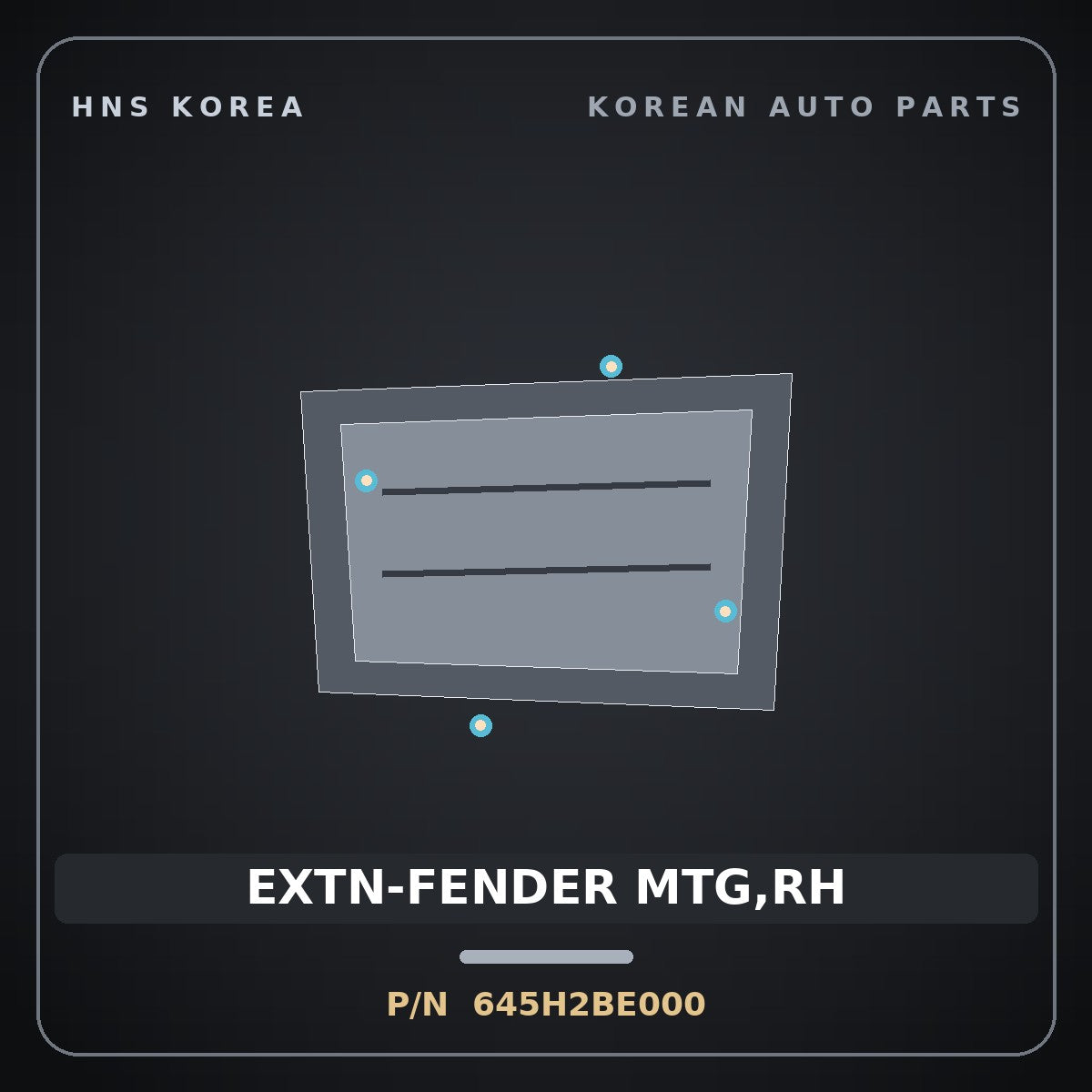 Genuine Mobis EXTN-FENDER MTG,RH 645H2BE000 for Kona 2023 HNS Parts Korea