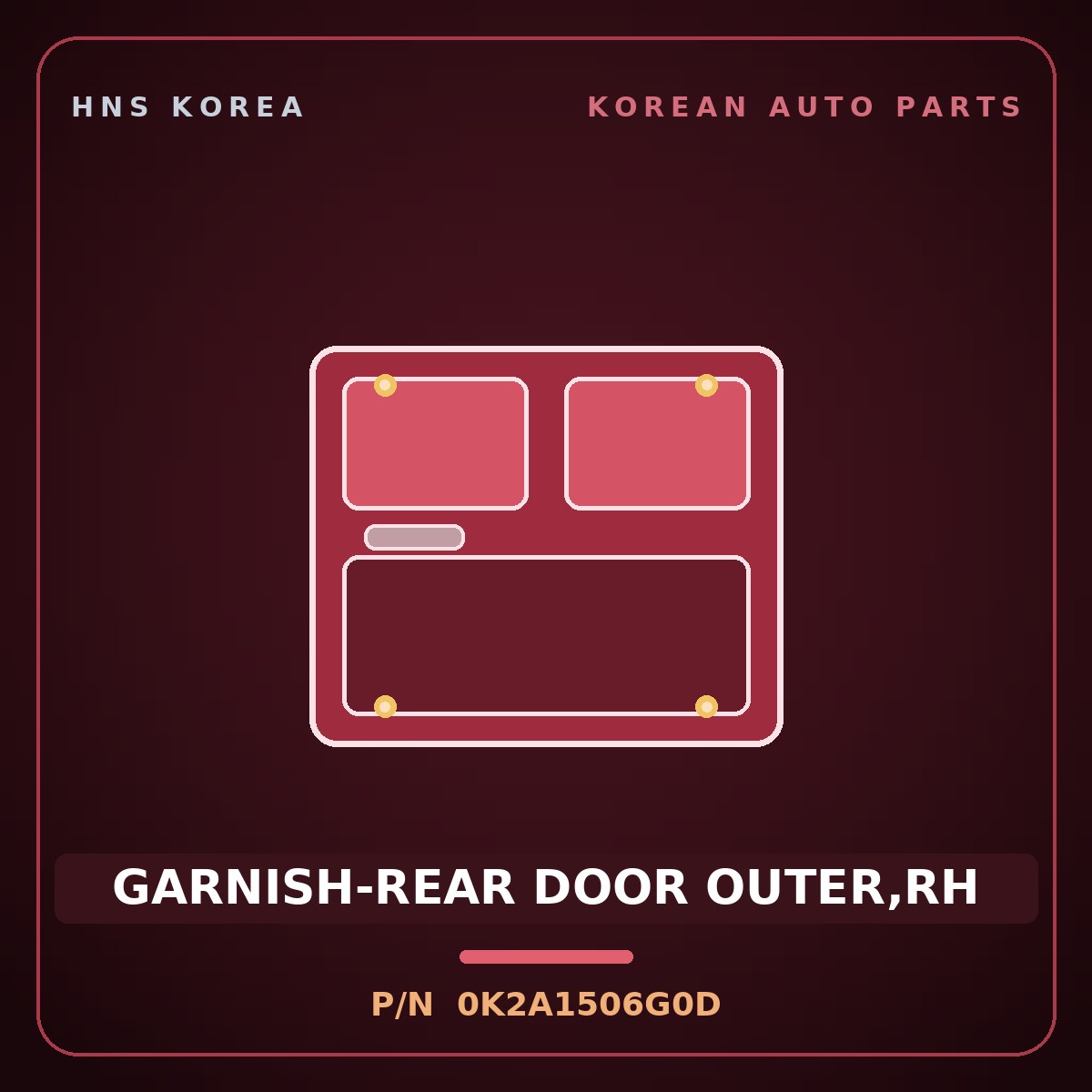 Genuine Mobis GARNISH-REAR DOOR OUTER,RH 0K2A1506G0D for Cerato 1997 HNS Parts Korea