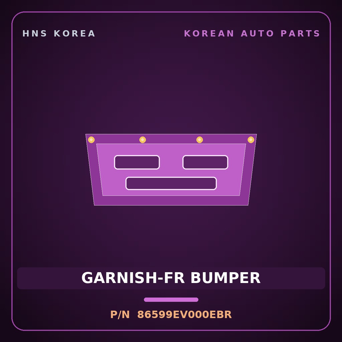 Genuine Mobis GARNISH-FR BUMPER 86599EV000EBR for EV3 2024 HNS Parts Korea