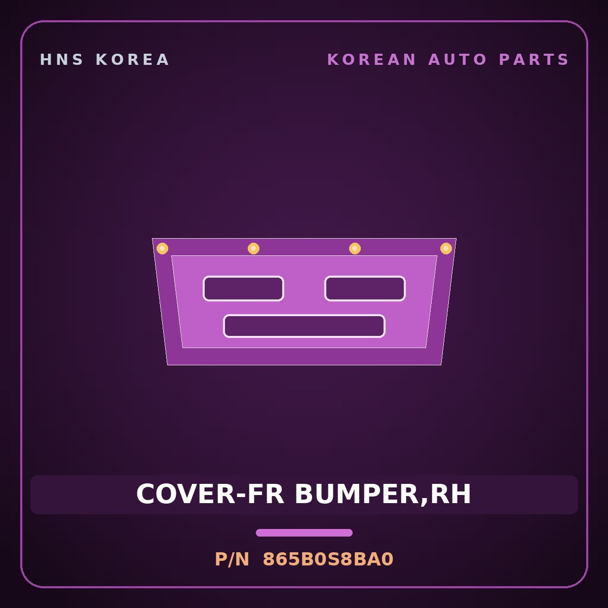 Genuine Mobis COVER-FR BUMPER,RH 865B0S8BA0 for Palisade 2019 HNS Parts Korea