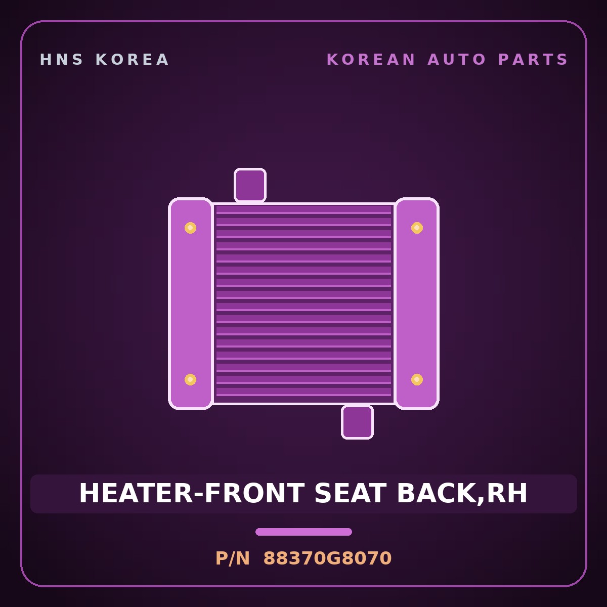 Genuine Mobis HEATER-FRONT SEAT BACK,RH 88370G8070 for Grandeur 2017 HNS Parts Korea