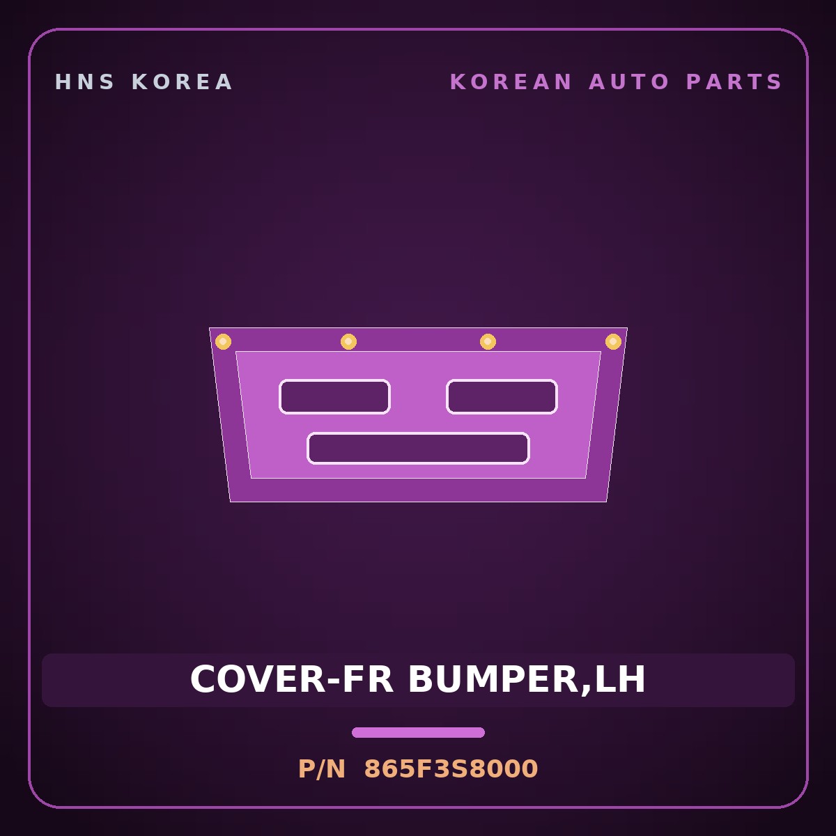 Genuine Mobis COVER-FR BUMPER,LH 865F3S8000 for Palisade 2019 HNS Parts Korea