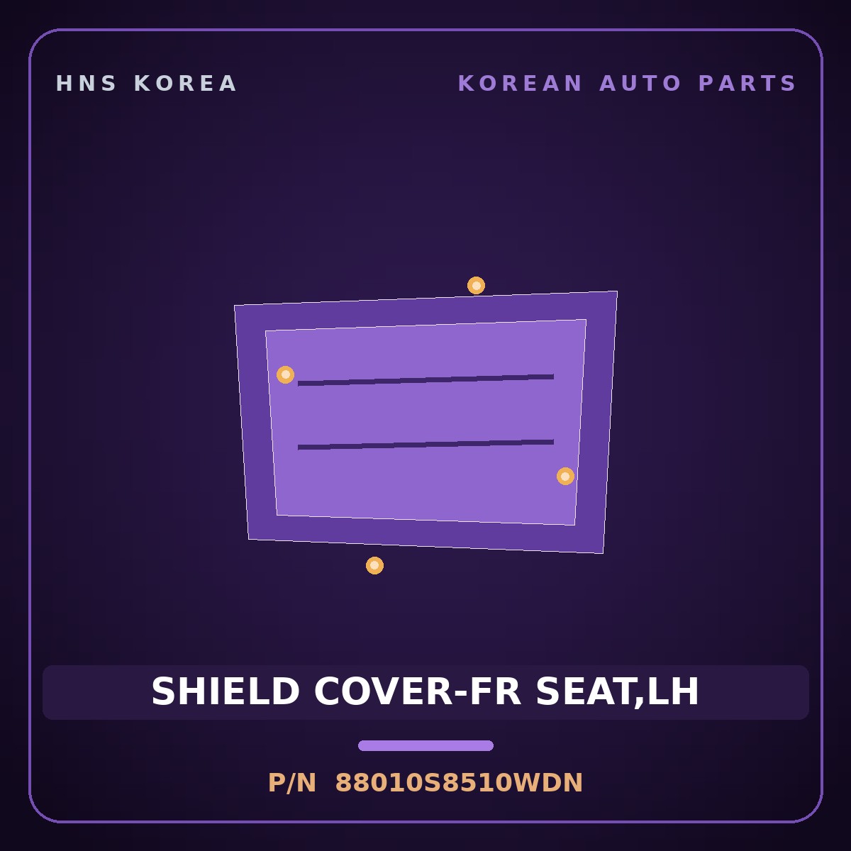 Genuine Mobis SHIELD COVER-FR SEAT,LH 88010S8510WDN for Palisade 2019 HNS Parts Korea