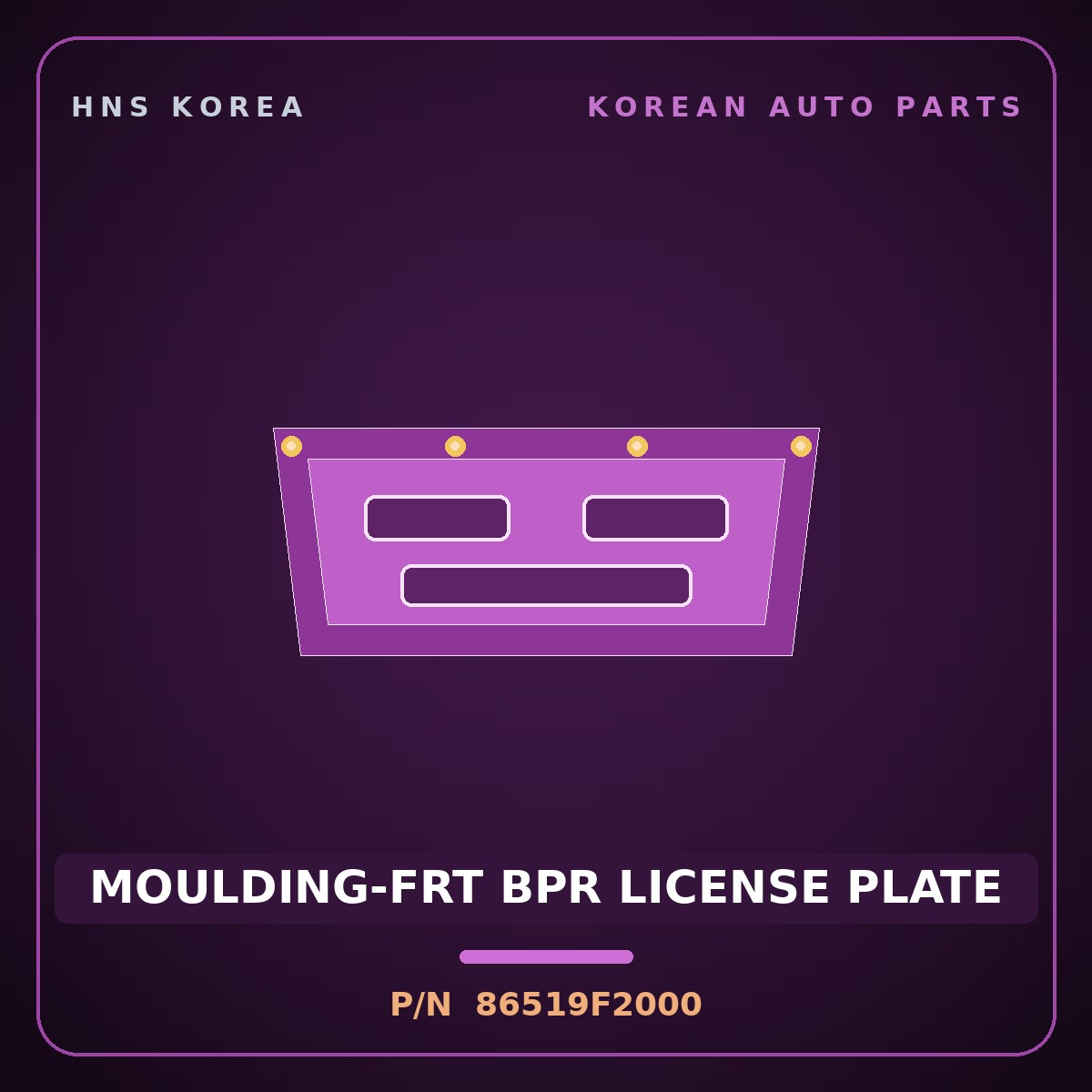 Genuine Mobis MOULDING-FRT BPR LICENSE PLATE 86519F2000 for Elantra 2016 HNS Parts Korea