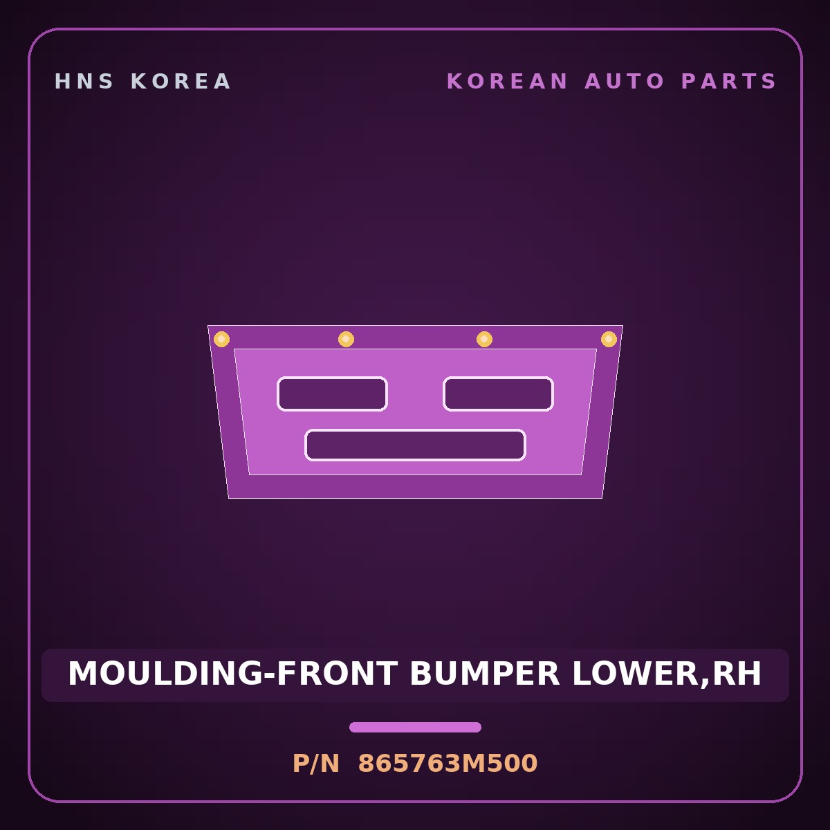 Genuine Mobis MOULDING-FRONT BUMPER LOWER,RH 865763M500 for Genesis 2007 HNS Parts Korea