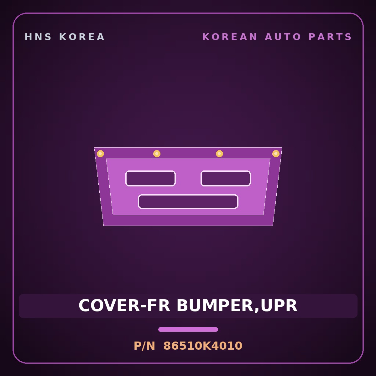 Genuine Mobis COVER-FR BUMPER,UPR 86510K4010 for Kona 2019 HNS Parts Korea