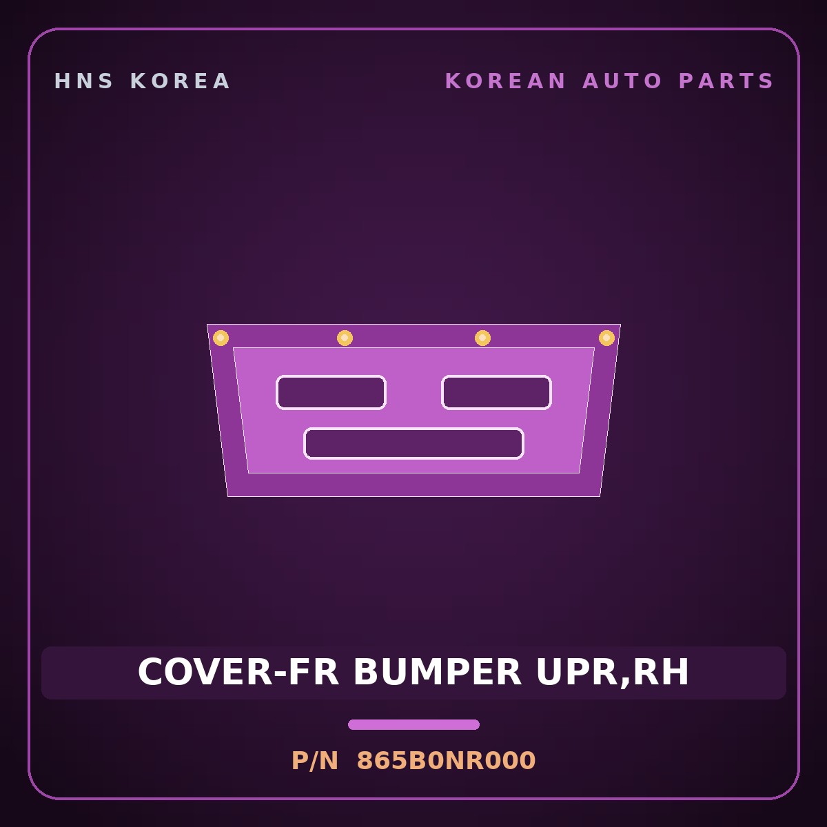 Genuine Mobis COVER-FR BUMPER UPR,RH 865B0NR000 for Tucson 2026 HNS Parts Korea