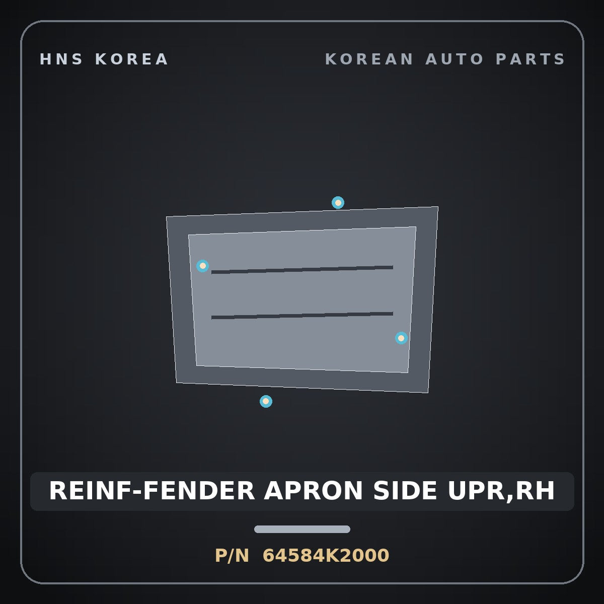 Genuine Mobis REINF-FENDER APRON SIDE UPR,RH 64584K2000 for Venue 2019 HNS Parts Korea