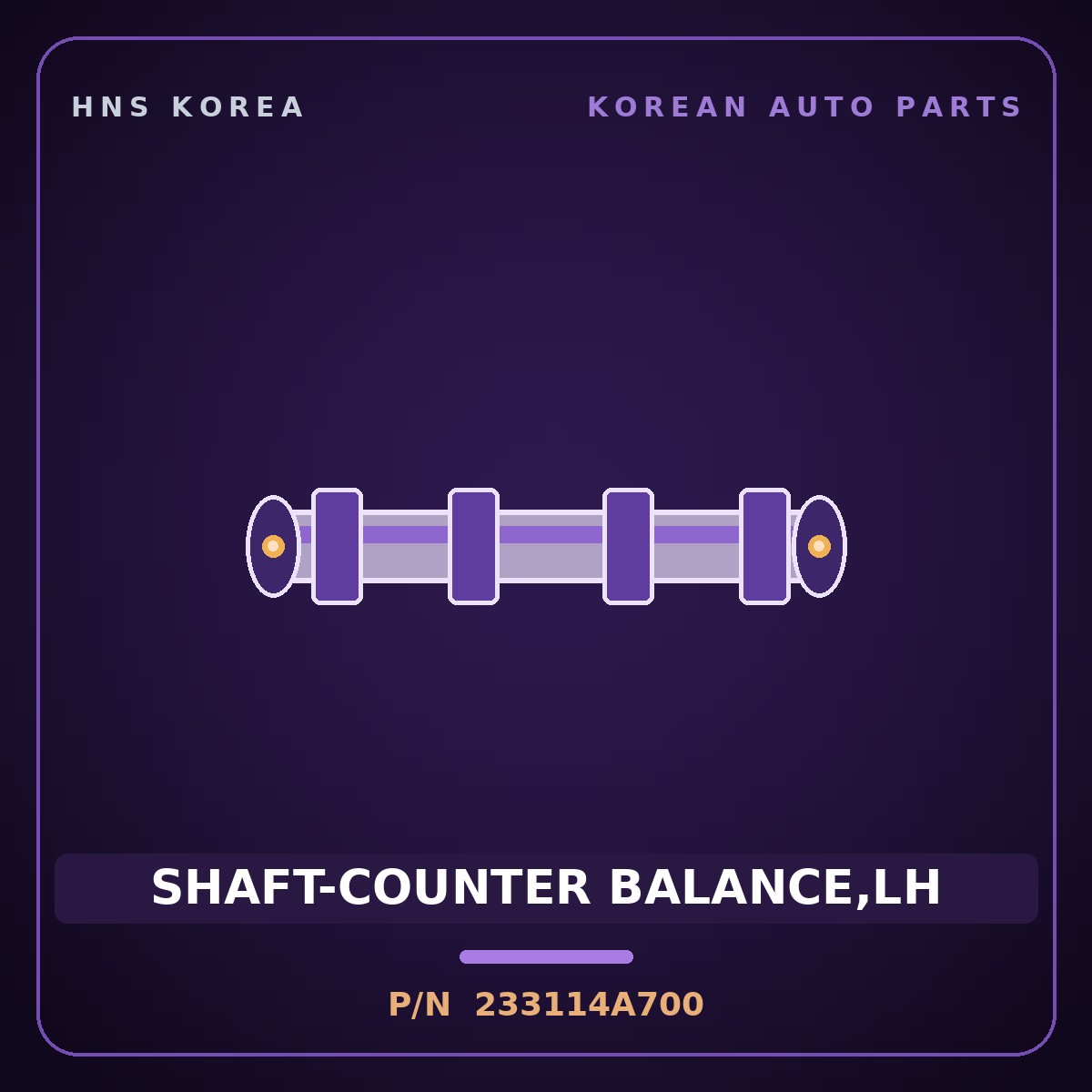 Genuine Mobis SHAFT-COUNTER BALANCE,LH 233114A700 for Bongo 2004 HNS Parts Korea
