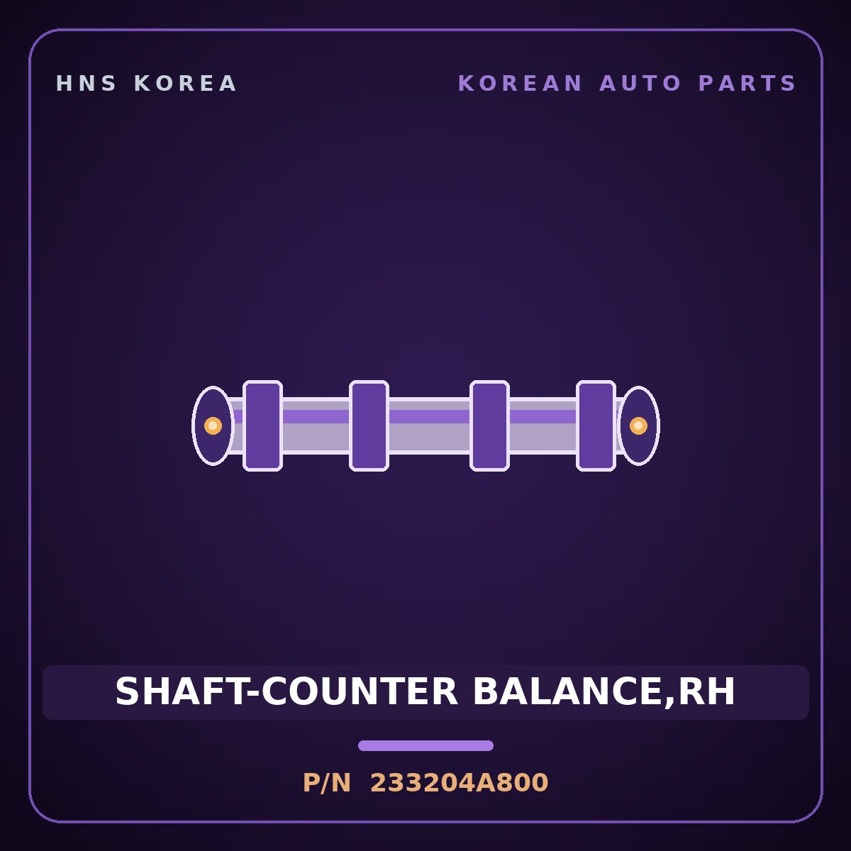 Genuine Mobis SHAFT-COUNTER BALANCE,RH 233204A800 for Bongo 2004 HNS Parts Korea