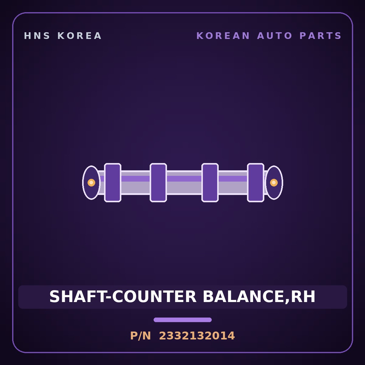 Genuine Mobis SHAFT-COUNTER BALANCE,RH 2332132014 for Casta 1992 HNS Parts Korea