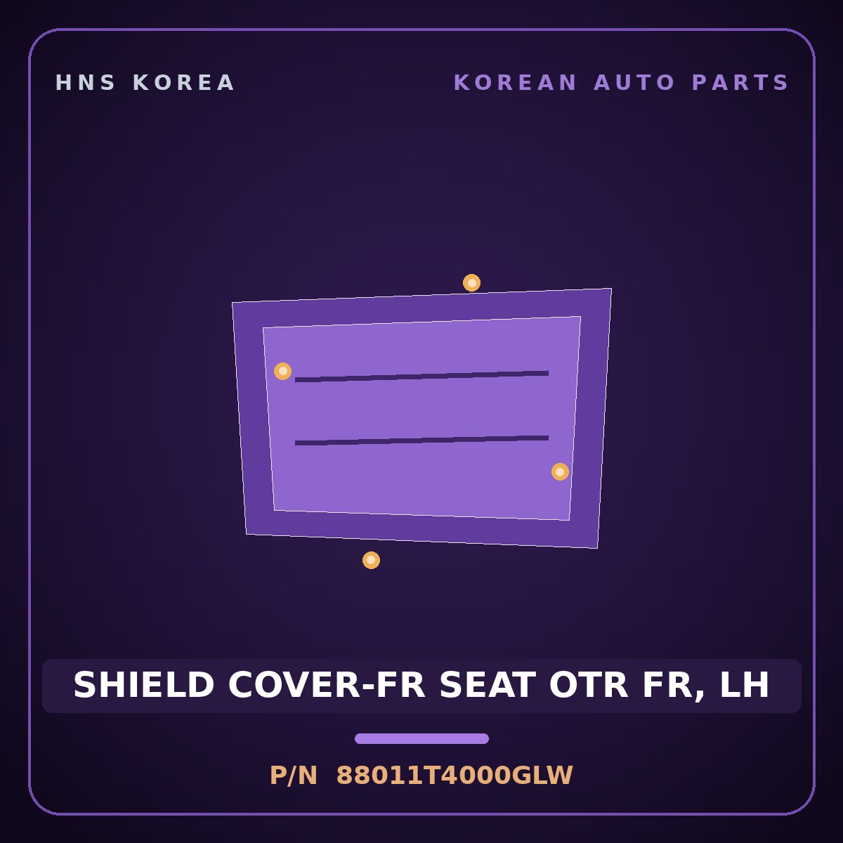 Genuine Mobis SHIELD COVER-FR SEAT OTR FR, LH 88011T4000GLW for G90 2022 HNS Parts Korea