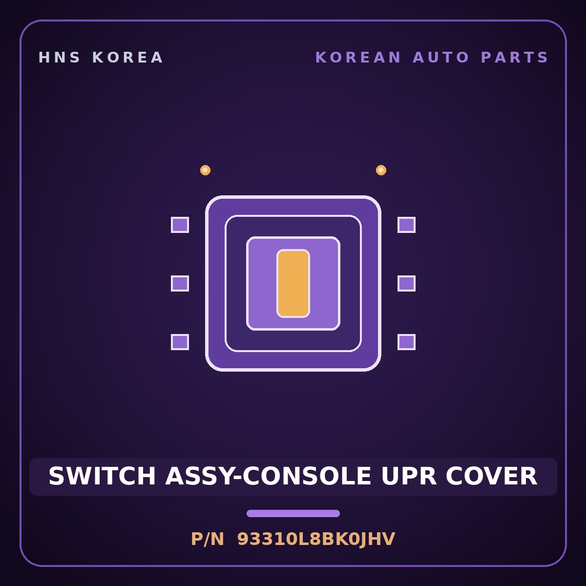 Genuine Mobis SWITCH ASSY-CONSOLE UPR COVER 93310L8BK0JHV for K8 2024 HNS Parts Korea