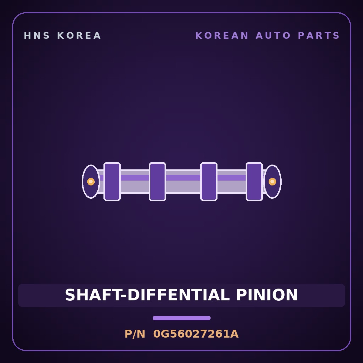 Genuine Mobis SHAFT-DIFFENTIAL PINION 0G56027261A for Carens 1997 HNS Parts Korea